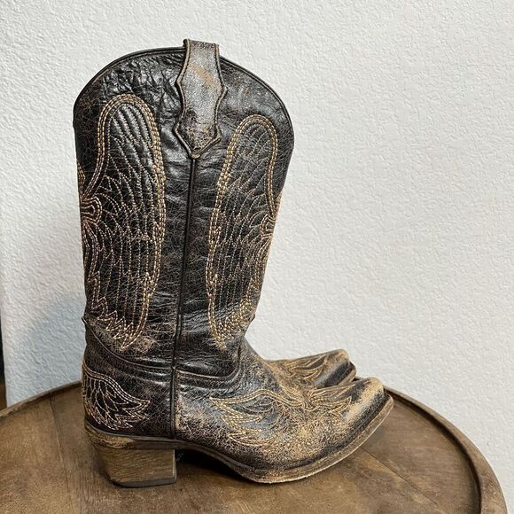 Corral Boots Teens Wing & Gross Brown Gold Western Cowboy Boots Youth Size 2 - Picture 2 of 11